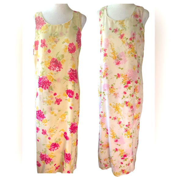 Reversible Studio Ease Size 10 Yellow/White Floral Maxi Dress -Beautiful Vintage - Picture 1 of 3